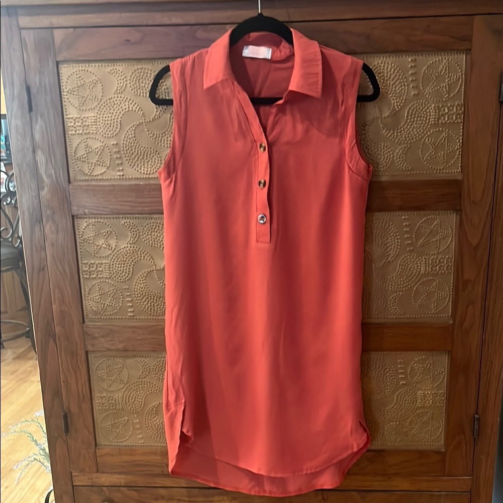 Sleeveless Coral Button-Down Women's Dress